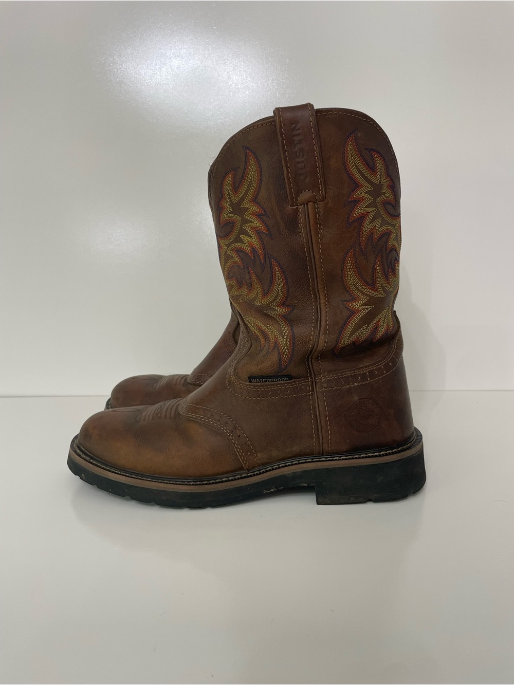 Justin Stampede Installer Leather Boots Brown Round Toe WK4694 Mens 11 EE Work